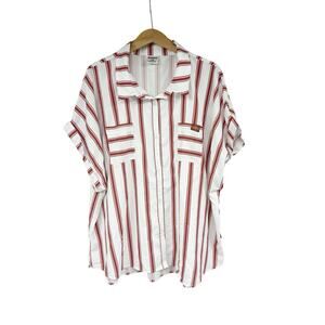 Authentic Iowa State University Red White Stripe Button Up Short Sleeve Shirt 3X